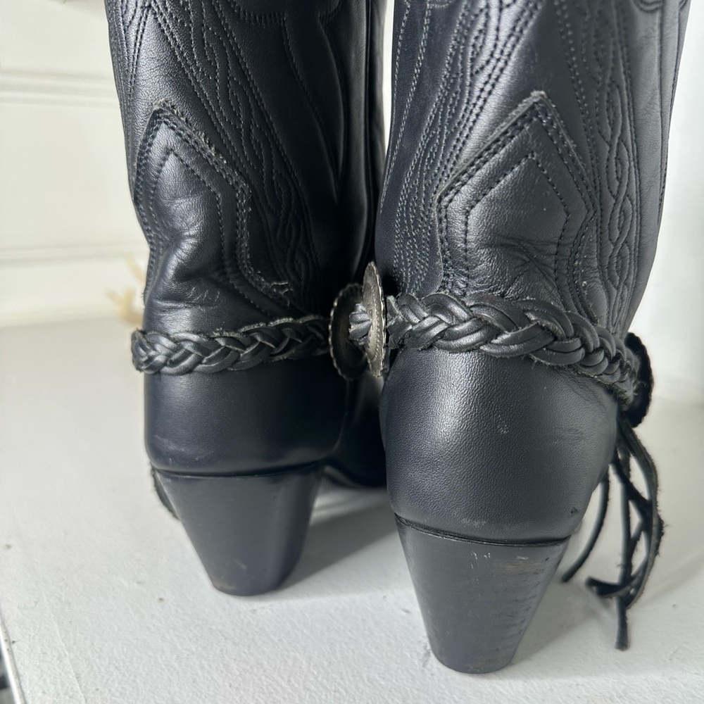 **SOLD**Oak Tree Farms Black Leather Western Cowboy Boots Braided Harness 9 - Picture 5 of 9